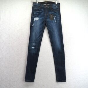 Flying‎ Monkey Jeans Womens 26 Blue Distressed Skinny Stretch Dark Wash Made USA